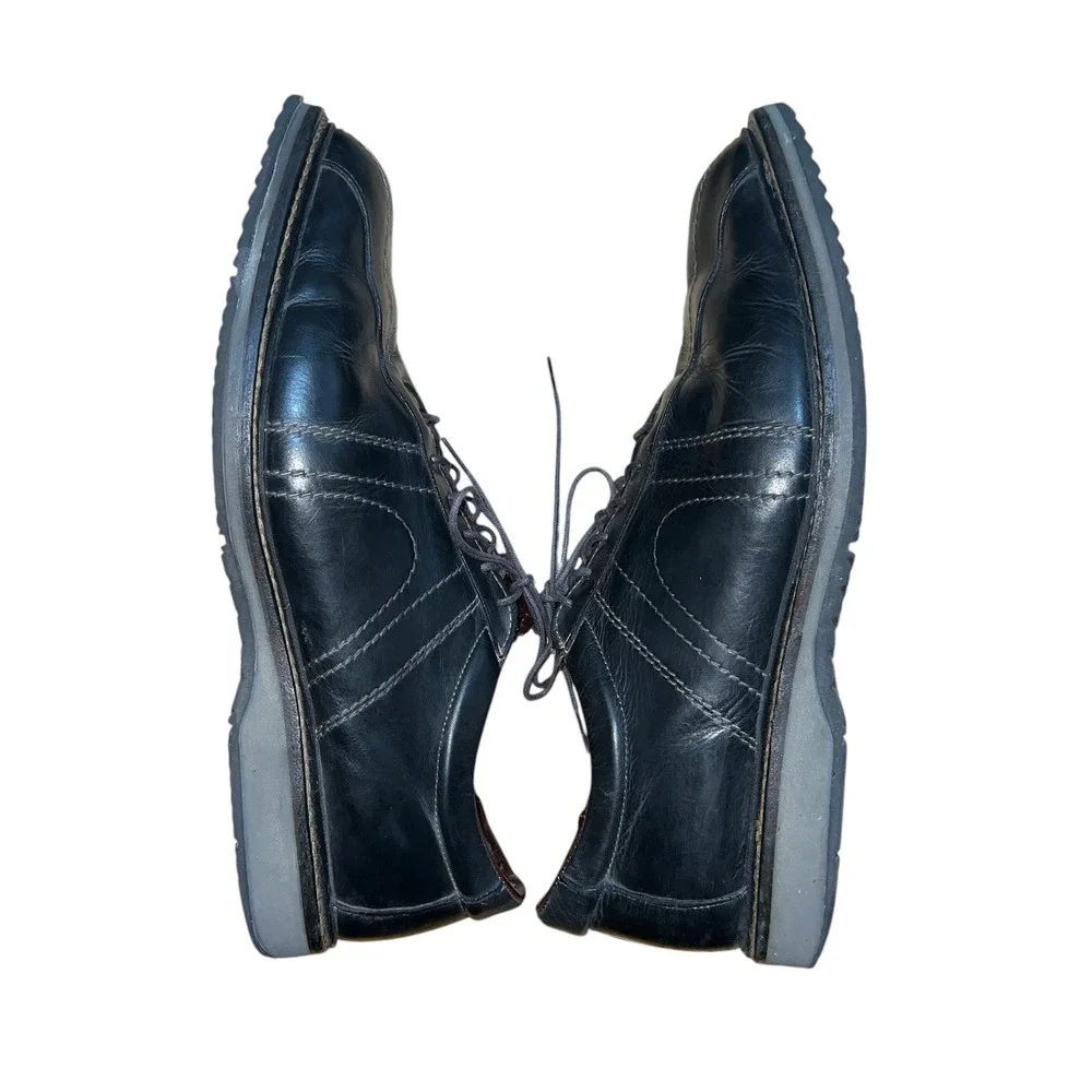 Allen Edmonds Lennon Oxford Mens 13 E Black Leather Contrast Stitch Lace Up